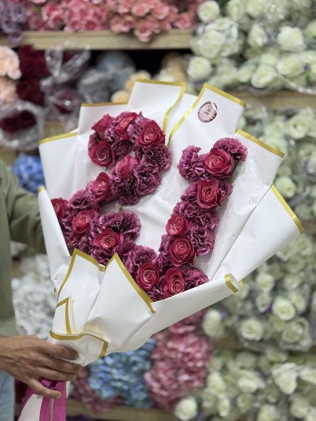 بوكيه رقم بالورد